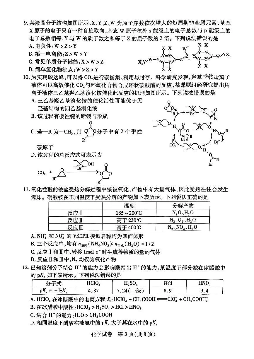 2024届湖北四调高三（三模）考试化学试卷+答案第3页