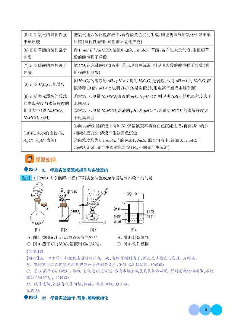 微型化学实验设计与评价--2024年高考化学压轴题专项训练02