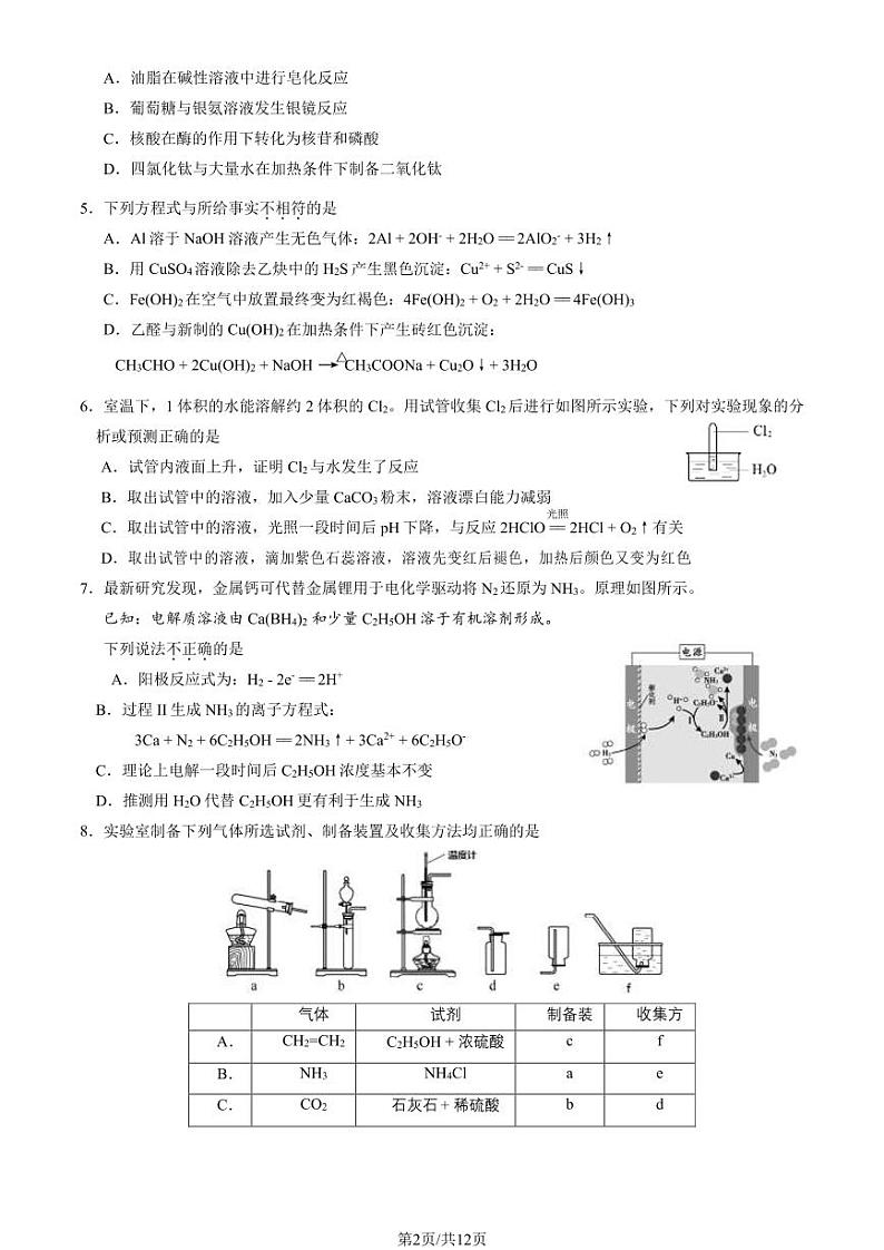 2024北京朝阳高三一模化学试题及答案第2页
