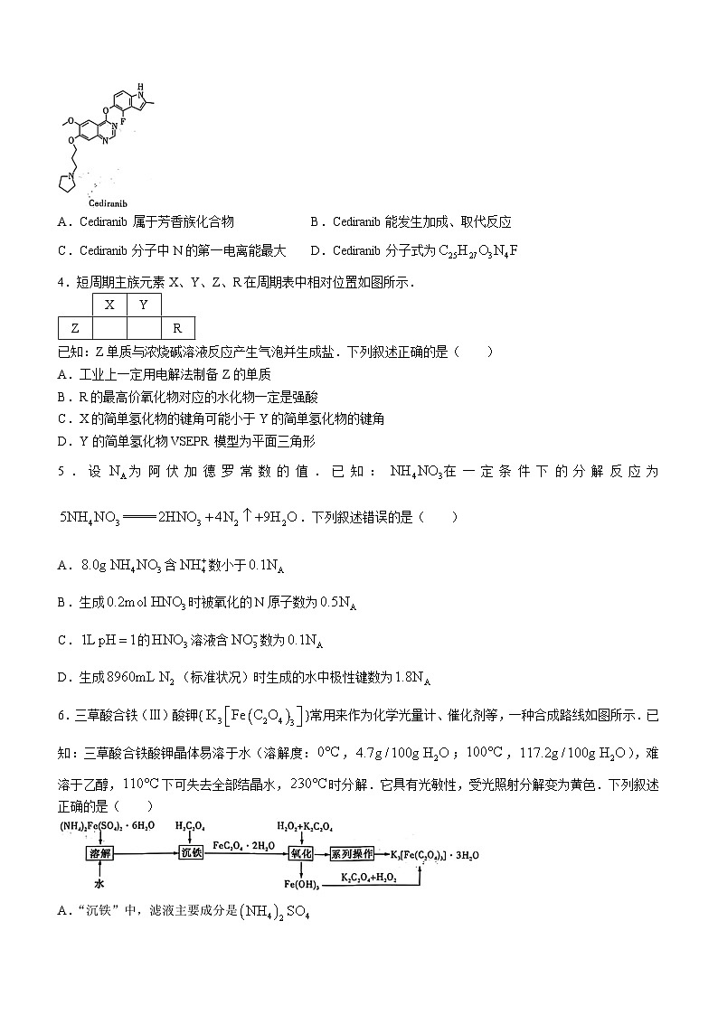 湖南省重点高中2024届高三下学期（二模）联考化学试题+(无答案)02