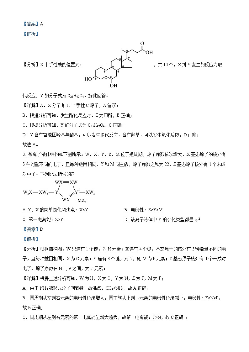 山西省晋中市平遥中学2023-2024学年高三下学期二模考试化学试题（原卷版+解析版）02