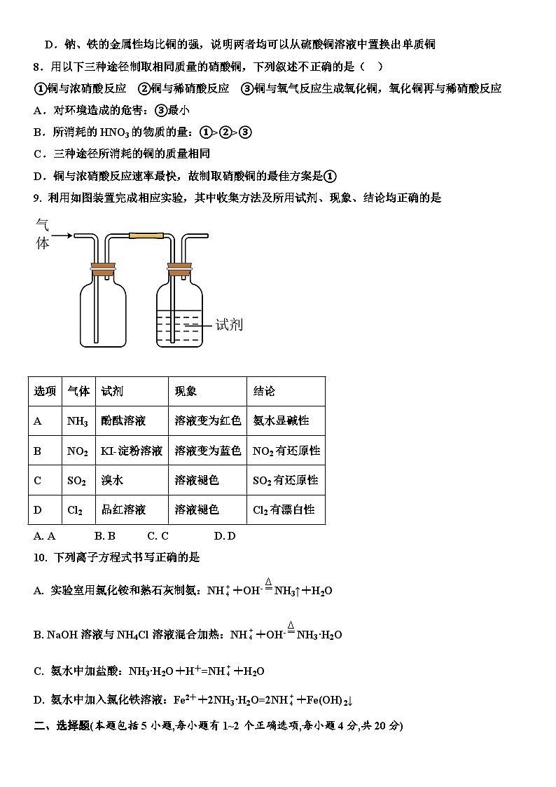 山东省济宁市嘉祥县第一中学2023-2024学年高一下学期第一次月考化学试卷（Word版附答案）02