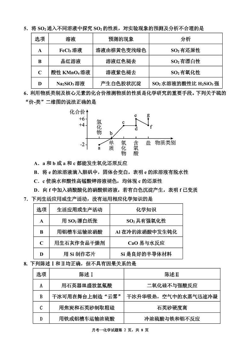 广东省两阳中学2023-2024学年高一下学期4月第一次月考化学试题02