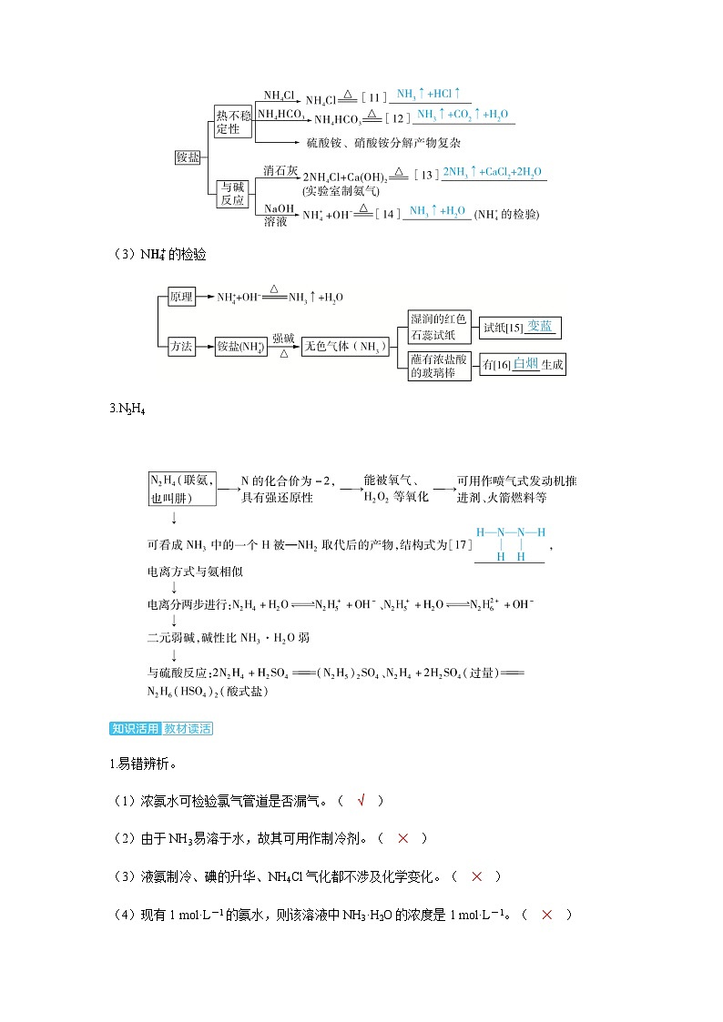 2024届高考化学复习讲义第四章非金属及其化合物第六讲氮及其氧化物氢化物和铵盐考点二氨N2H4及铵盐含答案第3页