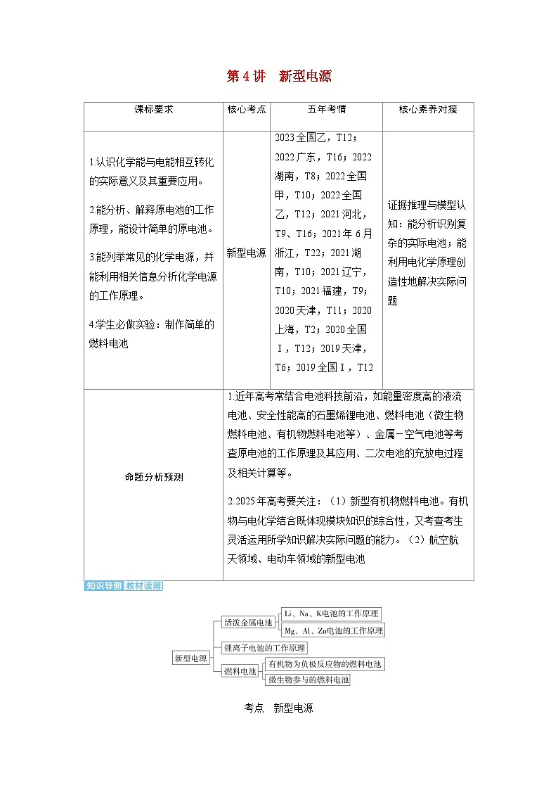 2024届高考化学复习讲义第六章化学反应与能量变化第四讲新型电源含答案01