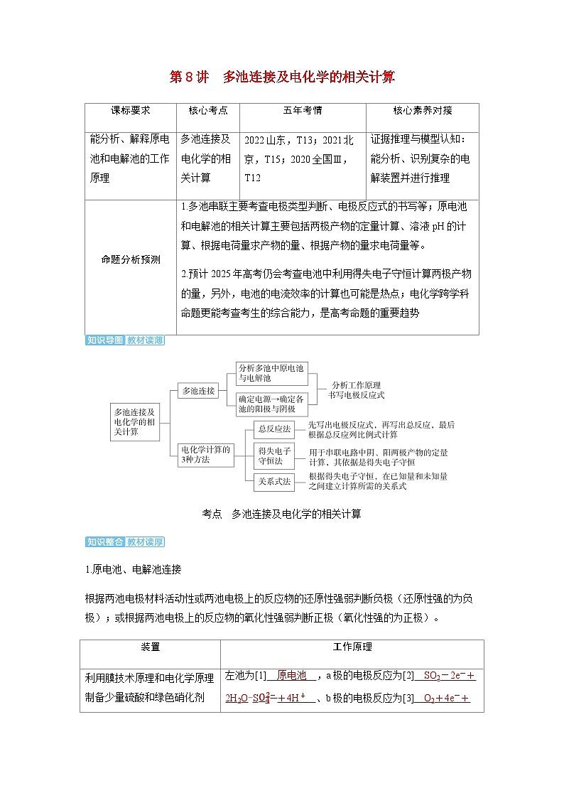 2024届高考化学复习讲义第六章化学反应与能量变化第八讲多池连接及电化学的相关计算含答案01
