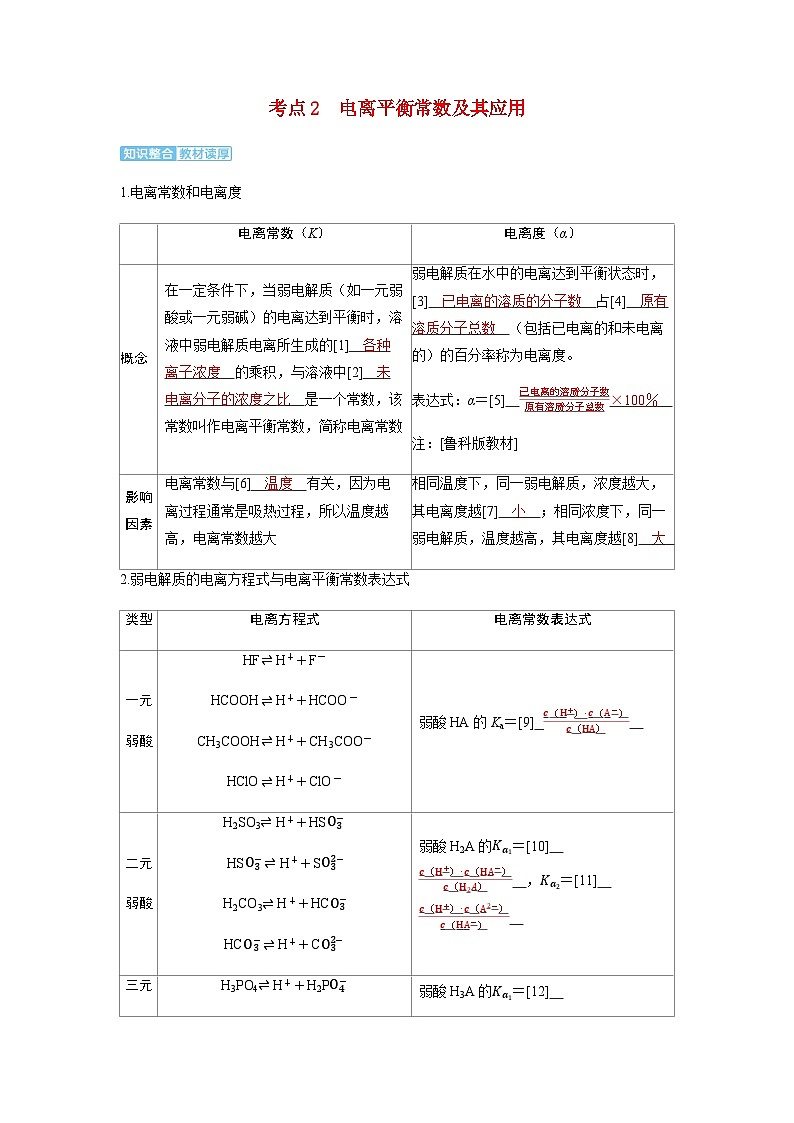 2024届高考化学复习讲义第八章水溶液中的离子反应与平衡第一讲电离平衡考点二电离平衡常数及其应用含答案第1页