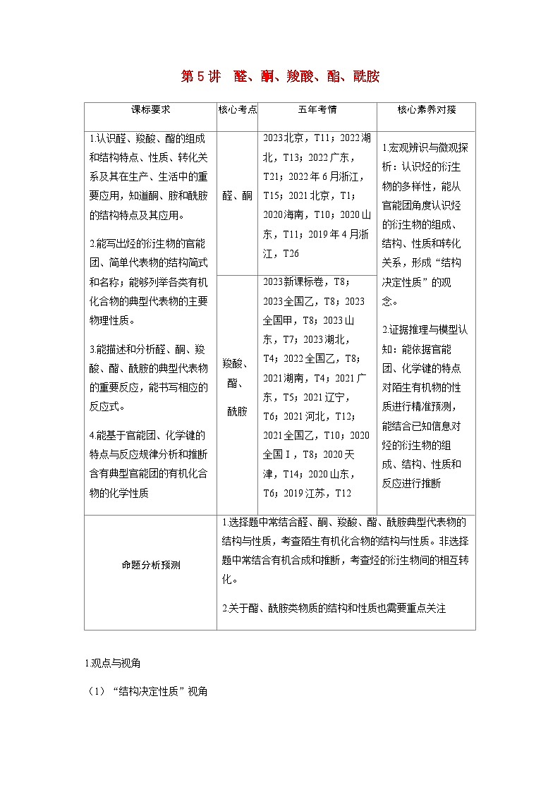 2024届高考化学复习讲义第九章有机化学基础第五讲醛酮羧酸酯酰胺考点一醛酮含答案01