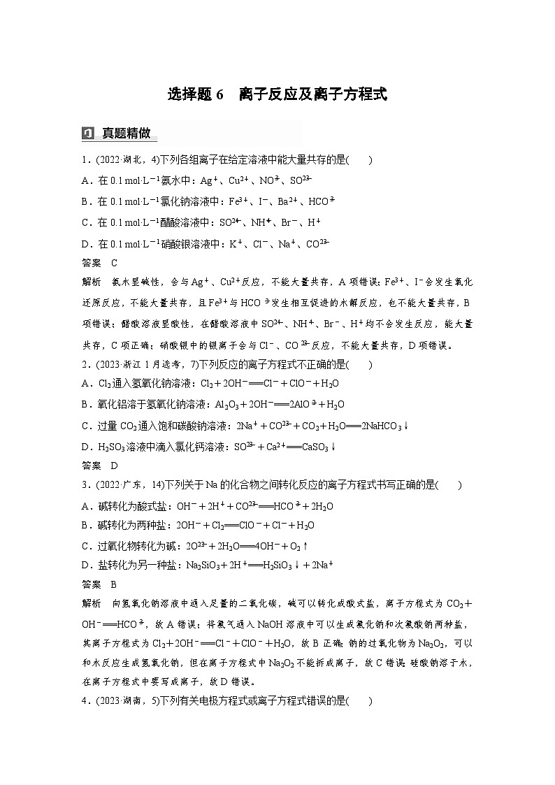 第一篇　主题三　选择题6　离子反应及离子方程式第1页