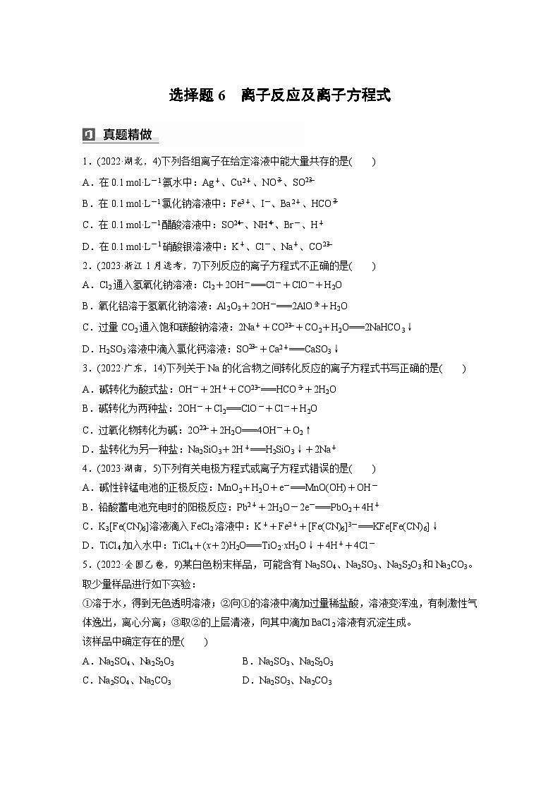 第一篇　主题三　选择题6　离子反应及离子方程式（学生版）第1页