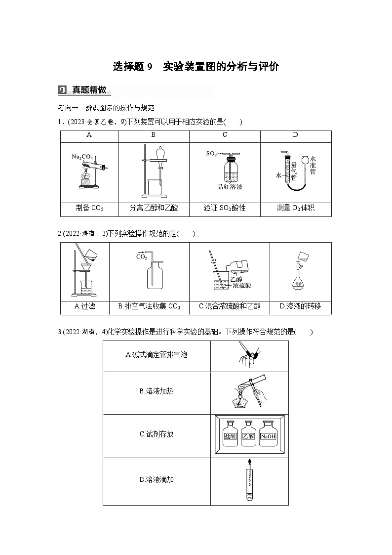 第一篇　主题五　选择题9　实验装置图的分析与评价-2024年高考化学二轮复习课件01
