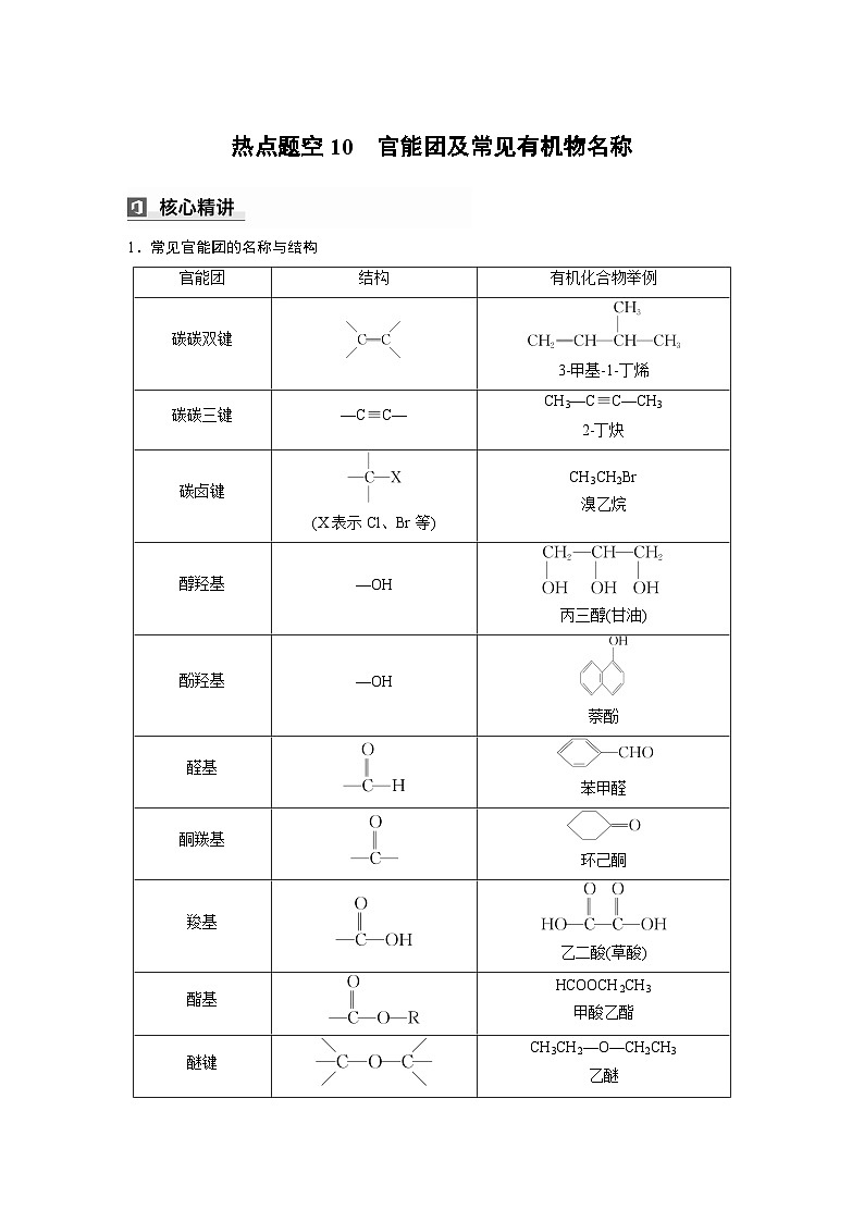 第一篇　主题七　热点题空10　官能团及常见有机物名称-2024年高考化学二轮复习课件01