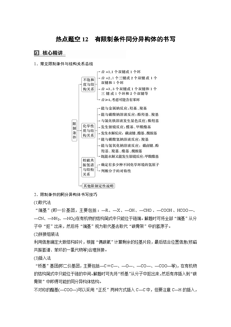 第一篇　主题七　热点题空12　有限制条件同分异构体的书写-2024年高考化学二轮复习课件01