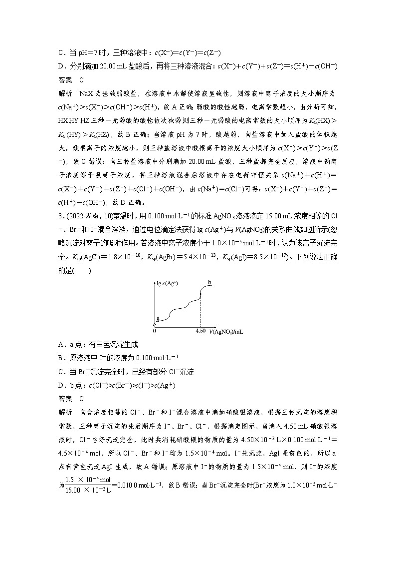 第一篇　主题十　选择题23　滴定曲线的分析与应用-2024年高考化学二轮复习课件02