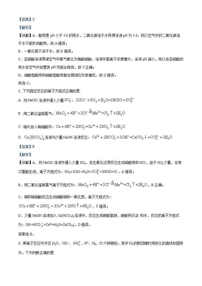 湖南省长沙市明德中学2023-2024学年高一下学期第一次月考化学试题（原卷版+解析版）03