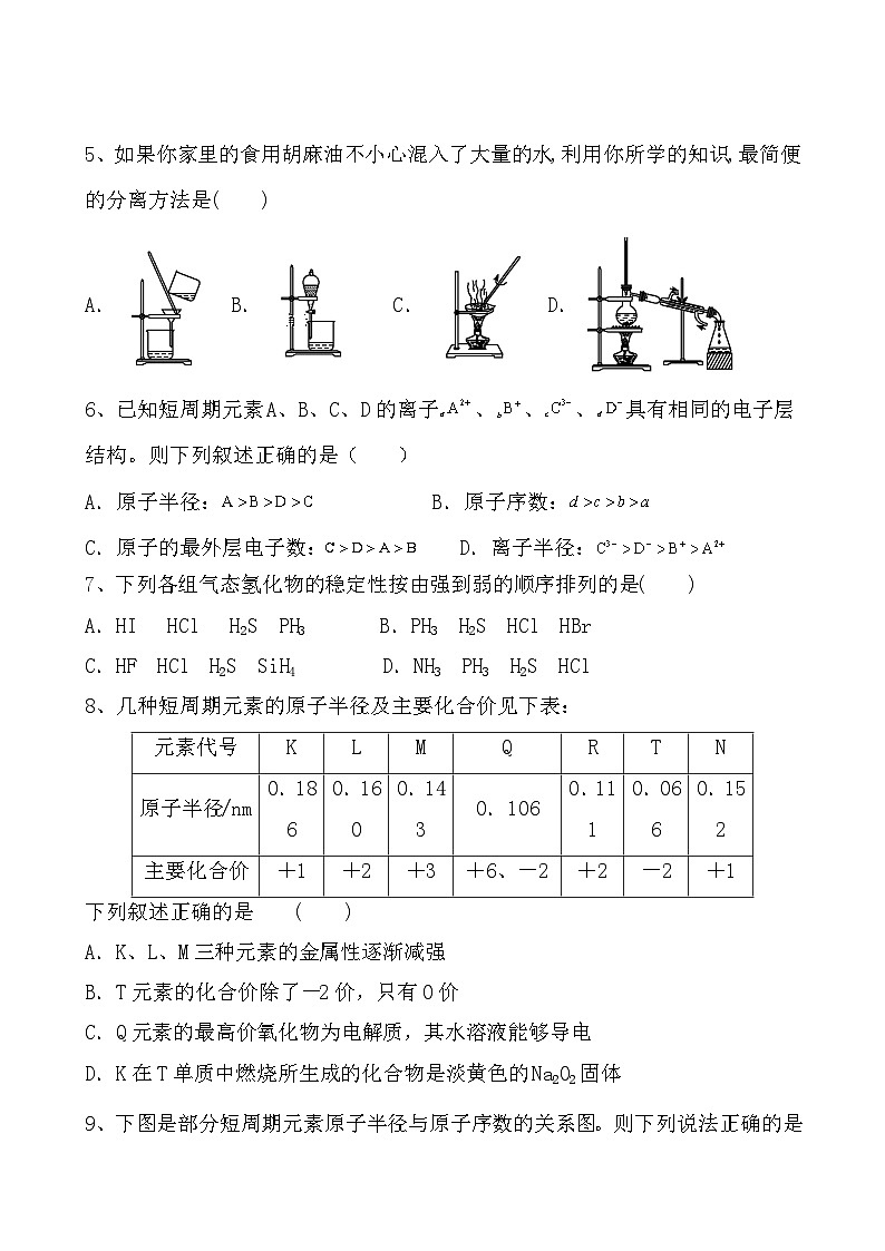 福建省三明市尤溪县第七中学2023-2024学年高一下学期第一次月考化学试题第2页