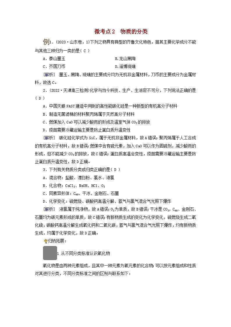 2025版高考化学一轮总复习提升训练第一章化学物质及其变化第一讲物质的组成分类及性质考点一物质的组成与分类微考点二物质的分类第1页