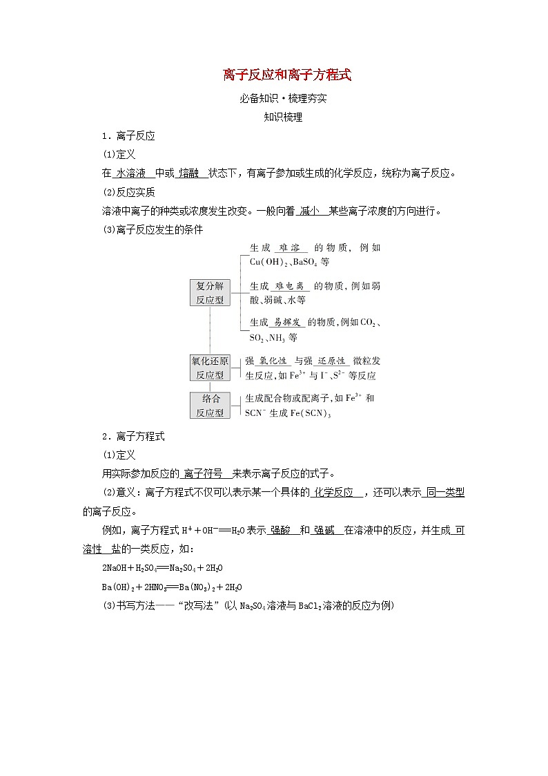 2025版高考化学一轮总复习教案第一章化学物质及其变化第二讲离子反应和离子方程式考点二离子反应和离子方程式第1页