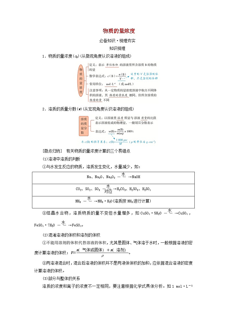 2025版高考化学一轮总复习教案第二章物质的量第七讲一定物质的量浓度溶液的配制考点一物质的量浓度第1页