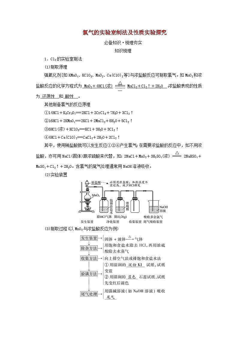 2025版高考化学一轮总复习教案第四章非金属及其化合物第十一讲氯及其重要化合物考点二氯气的实验室制法及性质实验探究01