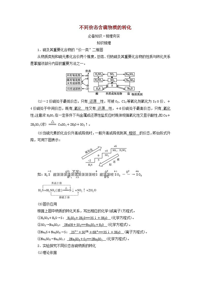 2025版高考化学一轮总复习教案第四章非金属及其化合物第十二讲硫及其重要化合物考点三不同价态含硫物质的转化第1页