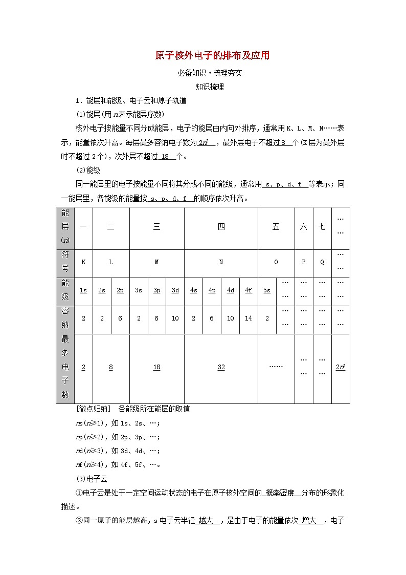 2025版高考化学一轮总复习教案第五章物质结构与性质元素周期律第十六讲原子结构原子核外电子排布考点二原子核外电子的排布及应用01