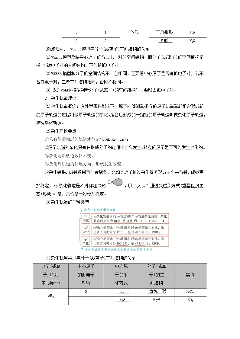 2025版高考化学一轮总复习教案第五章物质结构与性质元素周期律第十八讲化学键分子结构与性质考点三分子的空间结构02