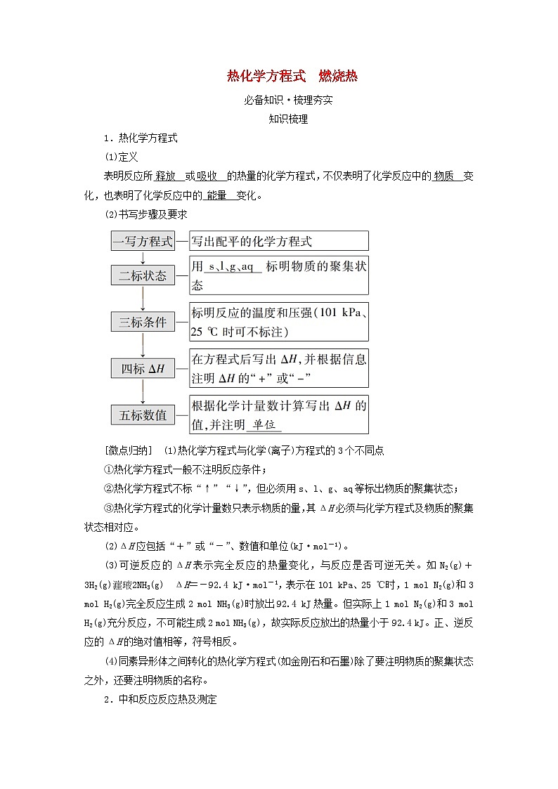 2025版高考化学一轮总复习教案第六章化学反应与能量第二十讲反应热及计算考点二热化学方程式燃烧热01