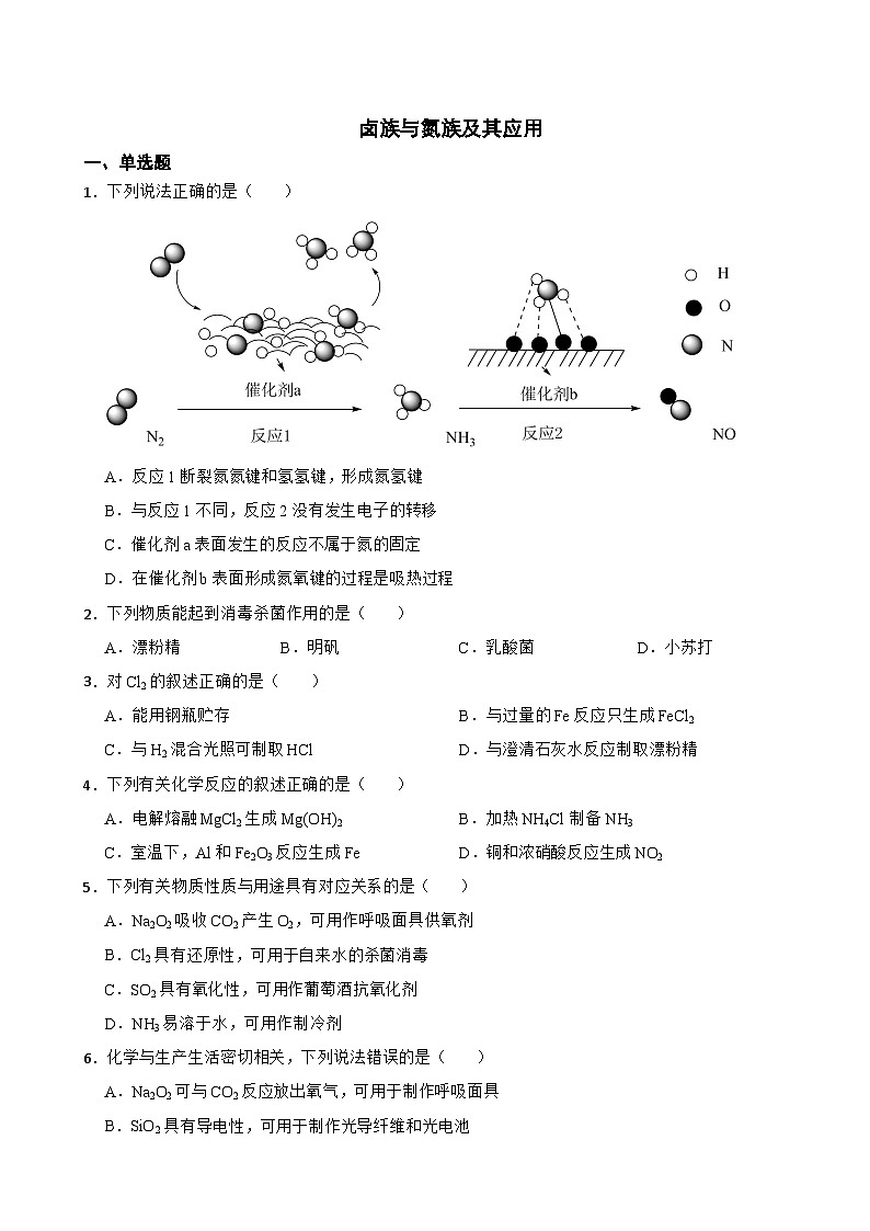 高三化学二轮复习专项训练：卤族与氮族及其应用第1页
