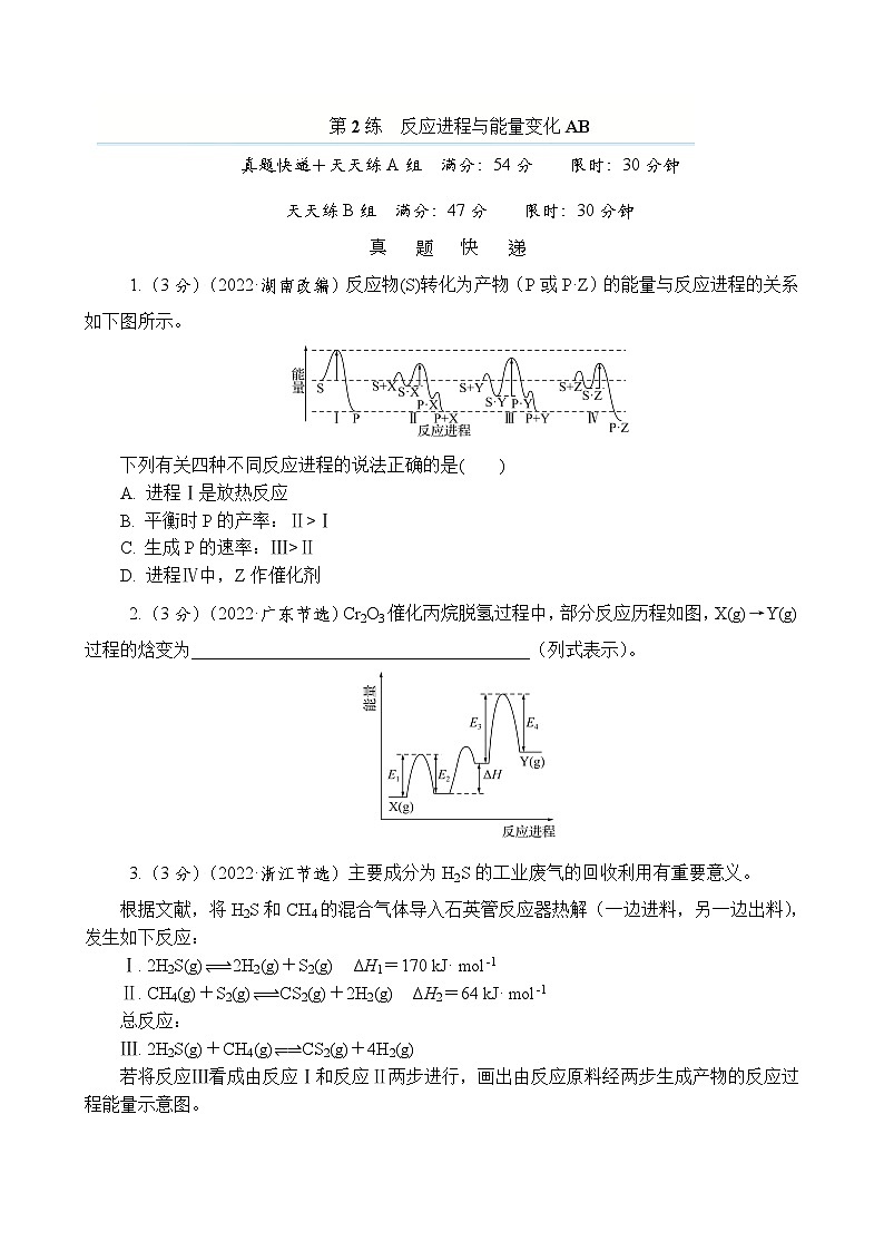 主题4　化学变化与规律  第2练　反应进程与能量变化AB（含解析）—2024高考化学考前天天练第1页