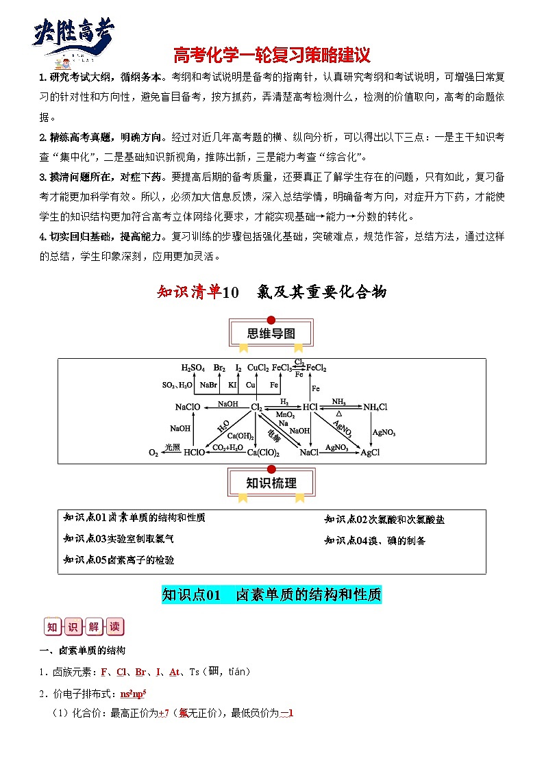 【讲通练透】高考化学知识清单10  氯及其重要化合物（思维导图+知识解读+易混易错+典例分析）第1页