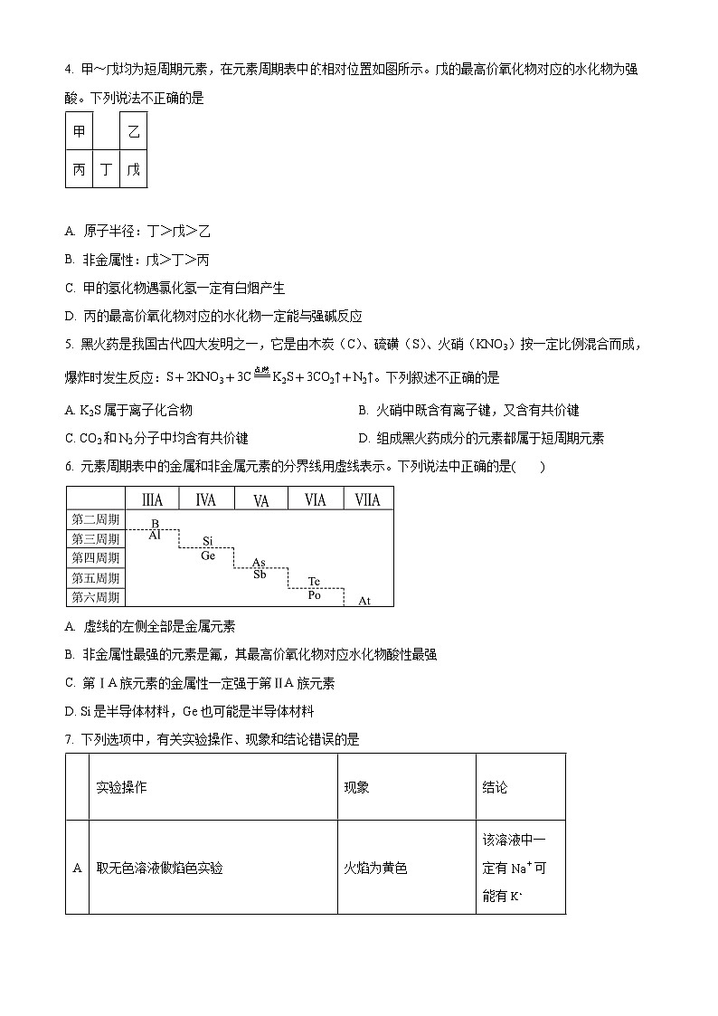 山东省高密市第一中学2023-2024学年高一下学期4月月考化学试题（原卷版+解析版）02