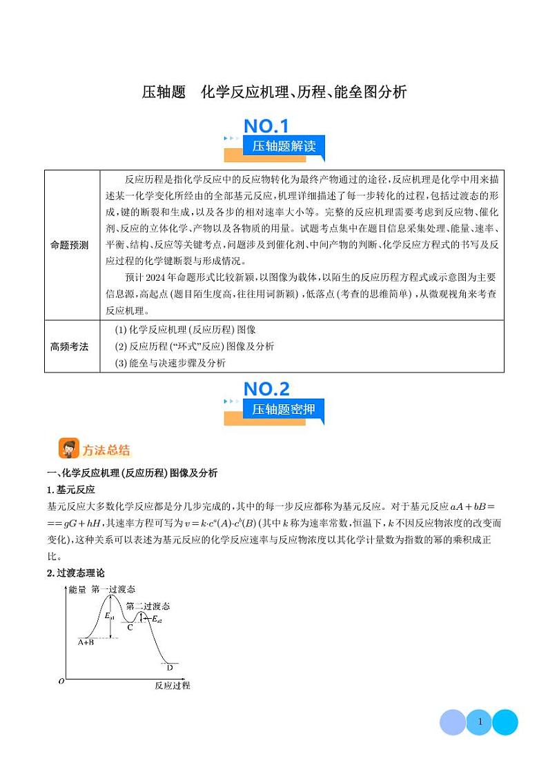 化学反应机理、历程、能垒图分析--2024年高考化学压轴题专项训练01