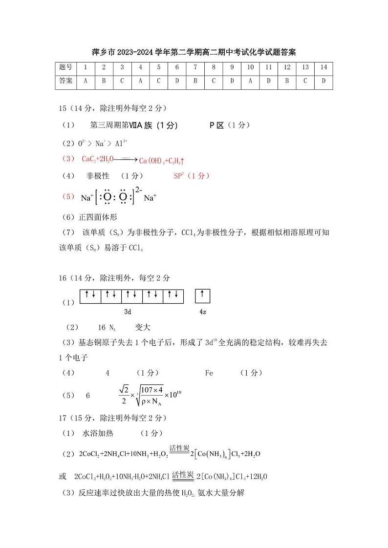 2023-2024高二化学第二学期期中答案.dcx第1页