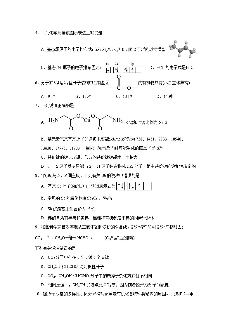 河南省周口恒大中学2023-2024学年高二下学期4月期中化学试题03