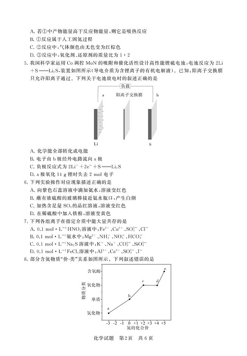 山西省部分学校2023-2024学年高一下学期期中调研测试化学试卷+02