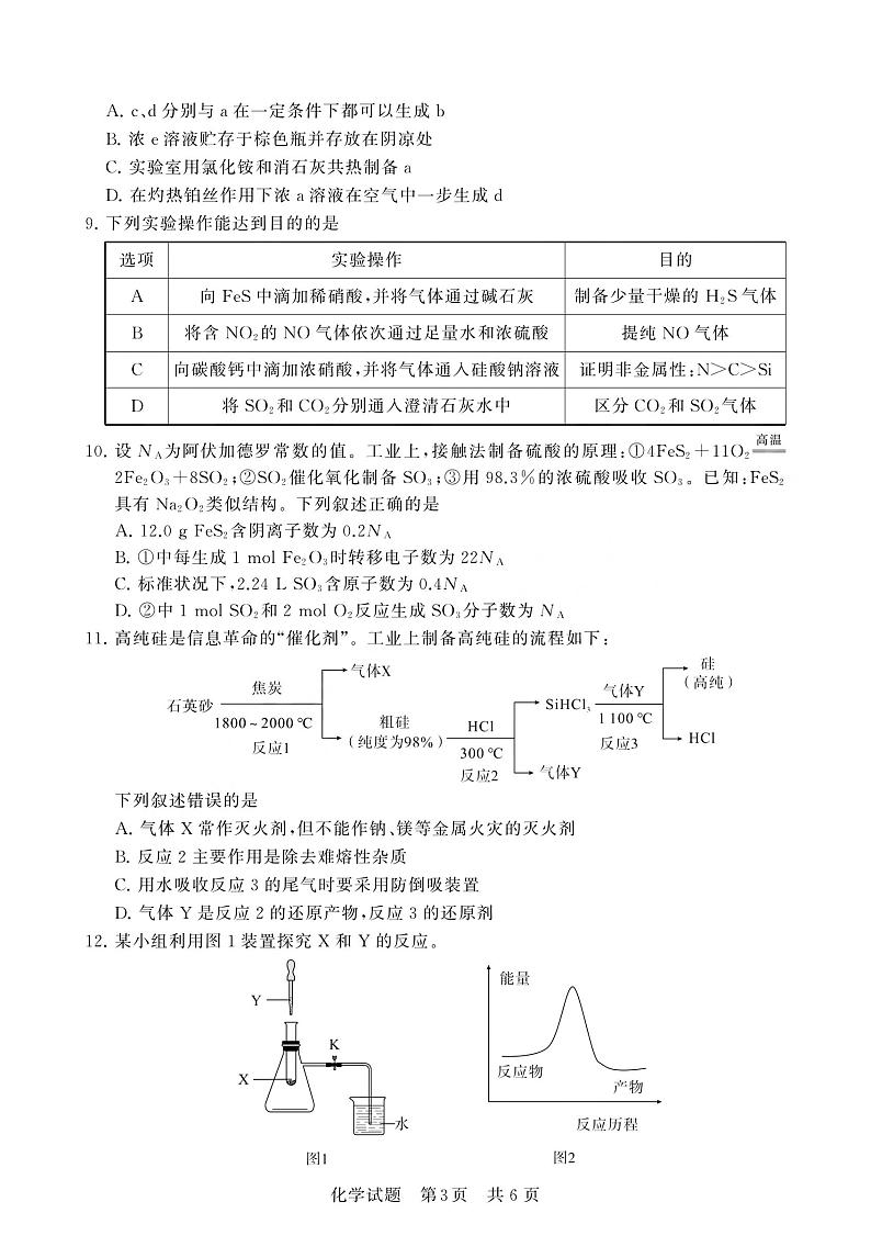 山西省部分学校2023-2024学年高一下学期期中调研测试化学试卷+03