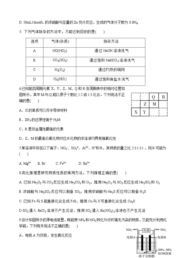 安师大附中2023-2024高一下化学期中试卷第2页