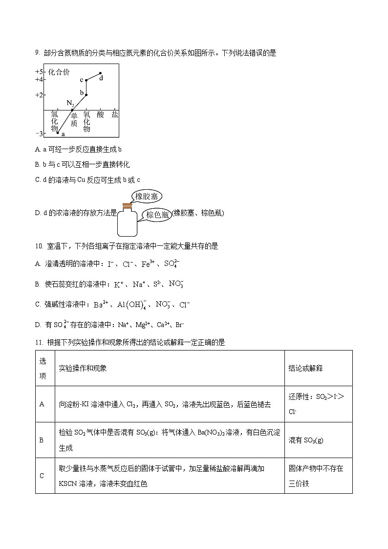 四川省射洪中学校2023-2024学年高一下学期4月第一次月考化学试题（原卷版）第3页