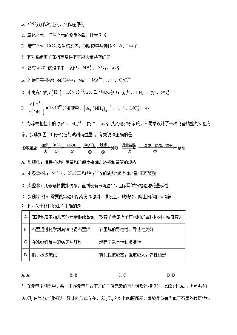 浙江省丽水湖州衢州三地市2024届高三下学期4月教学质量检测化学试题 Word版无答案第2页