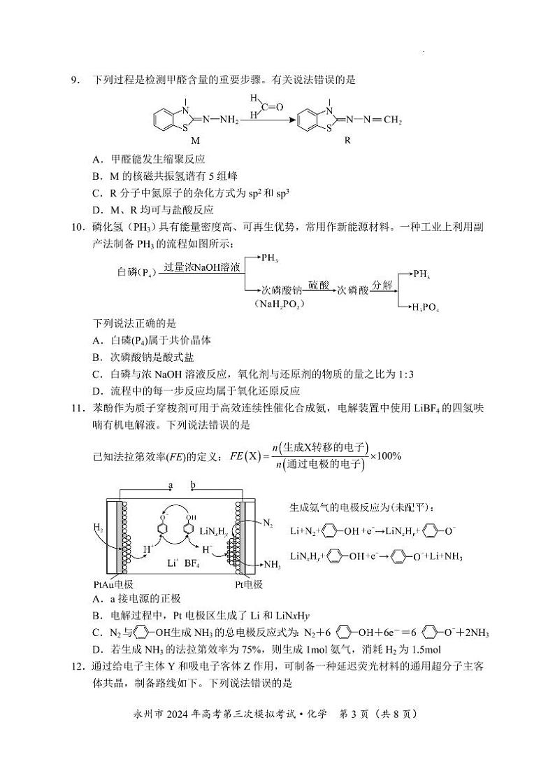 06【六稿】-永州市2024年高考第三次模拟考试（化学）第3页