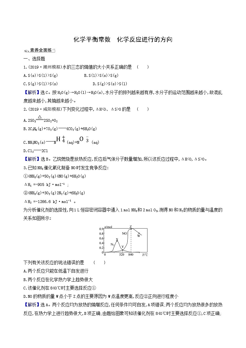 2022版高考化学一轮复习 课时分层提升练课时分层提升练23 化学平衡常数化学反应进行的方向第1页