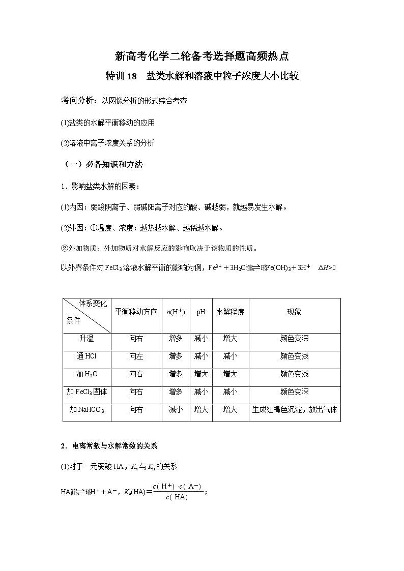 新高考化学二轮备考选择题高频热点特训习选择题专项突破专项突破18 盐类水解和溶液中粒子浓度大小比较01