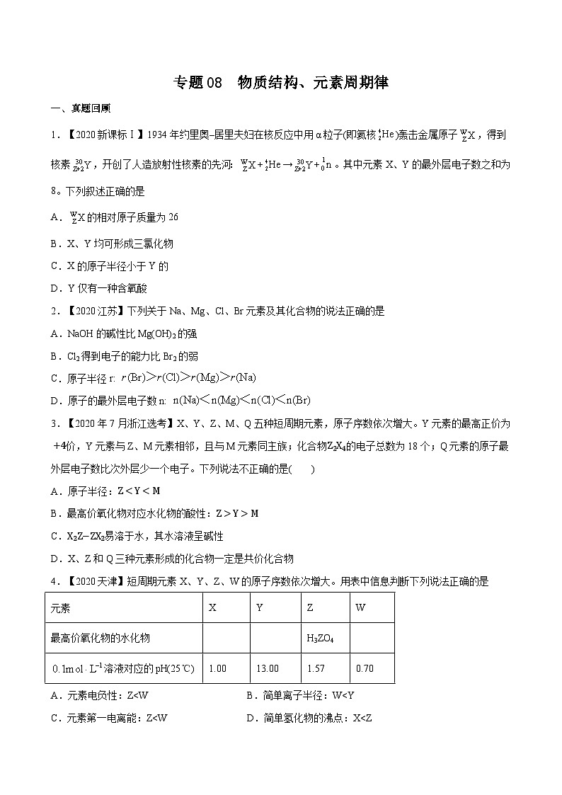 2022年高考化学一轮复习考点分层练专题08  物质结构、元素周期律第1页