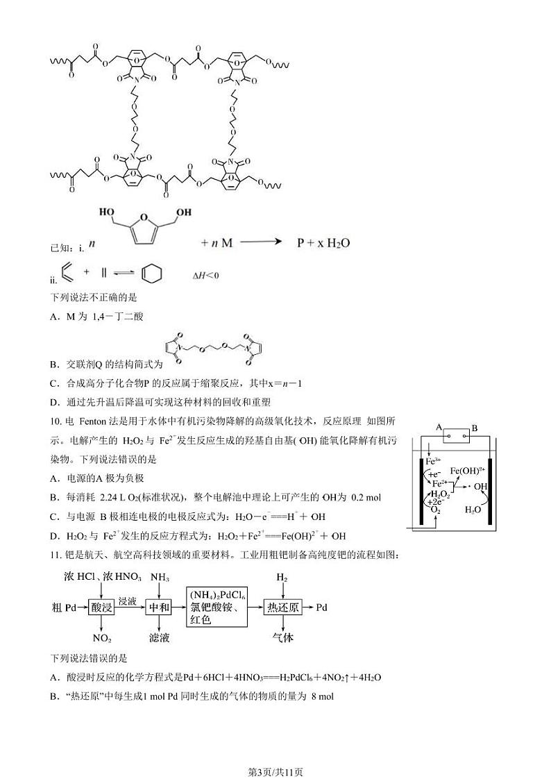 2023北京一六一中高三上学期12月月考化学试卷及答案第3页