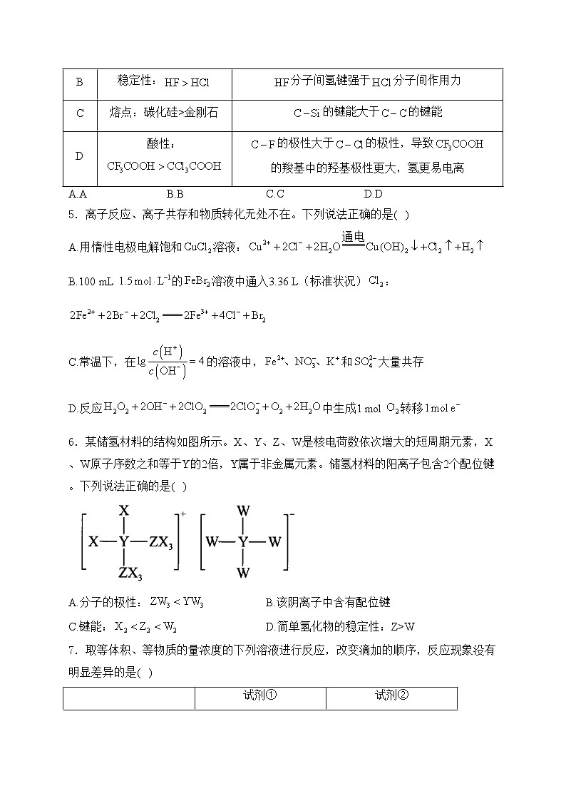 2024届高考化学挑战模拟卷【湖南卷】(含答案)第2页