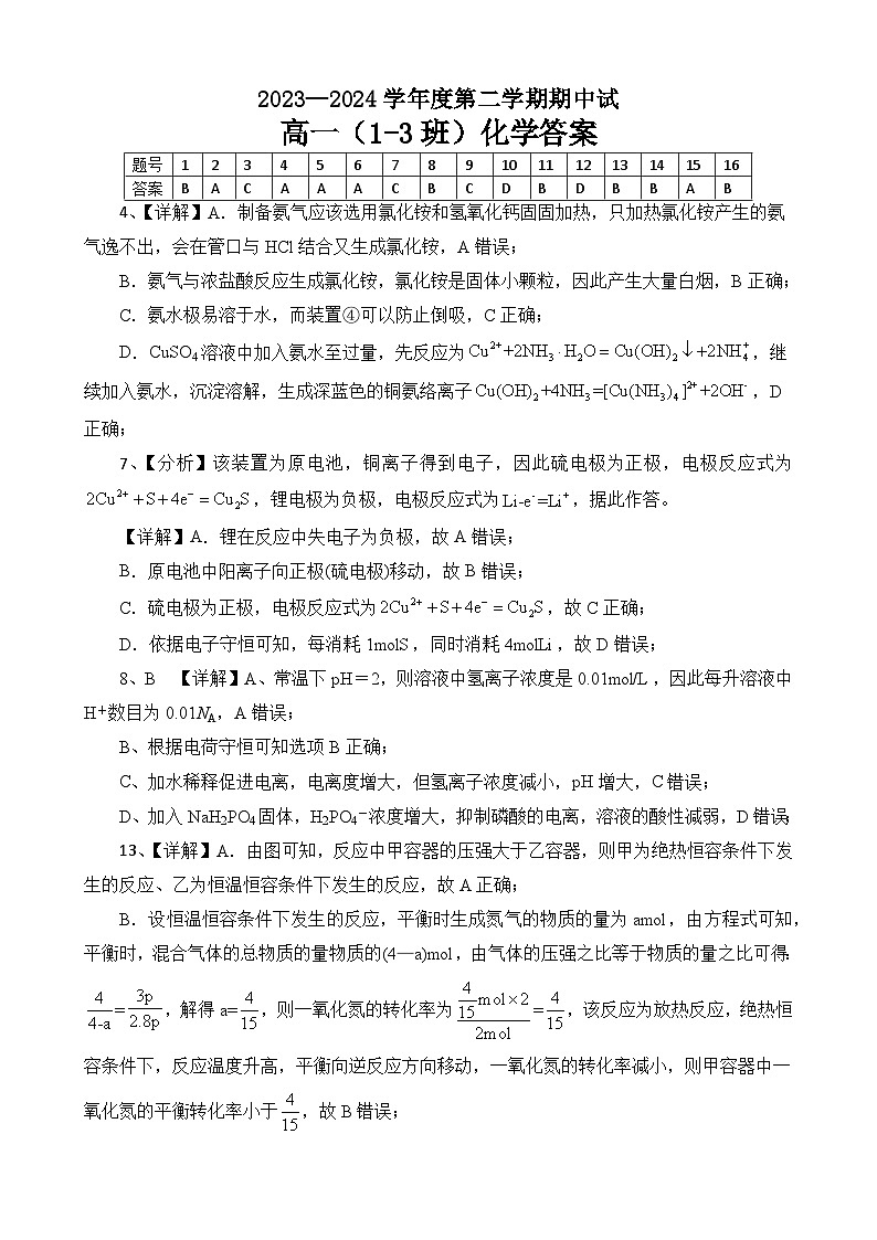 广东省茂名市高州中学2023-2024学年高一下学期期中考试化学试题01