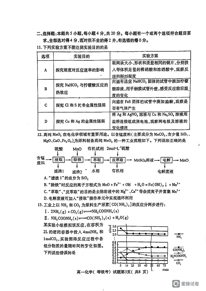 山东省烟台市2023-2024学年高一下学期期中学业水平诊断化学试题03