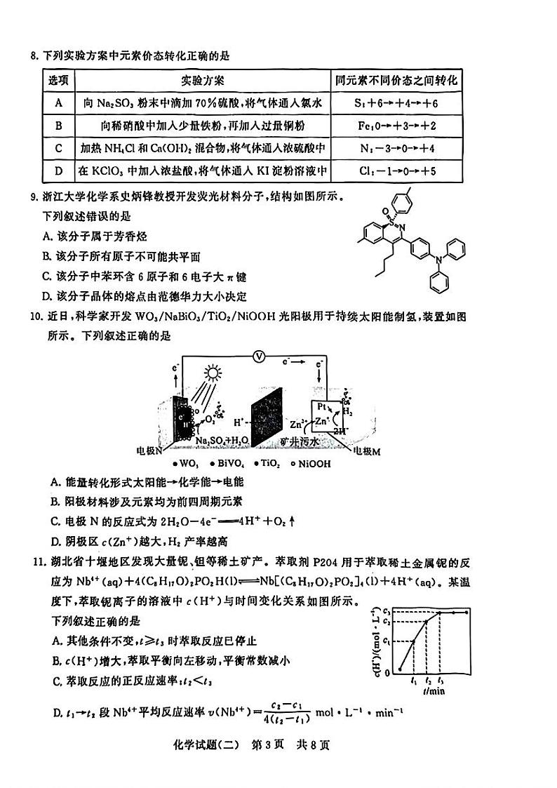 湖北省T8联盟2024届高三下学期压轴考试（二模）化学试题03