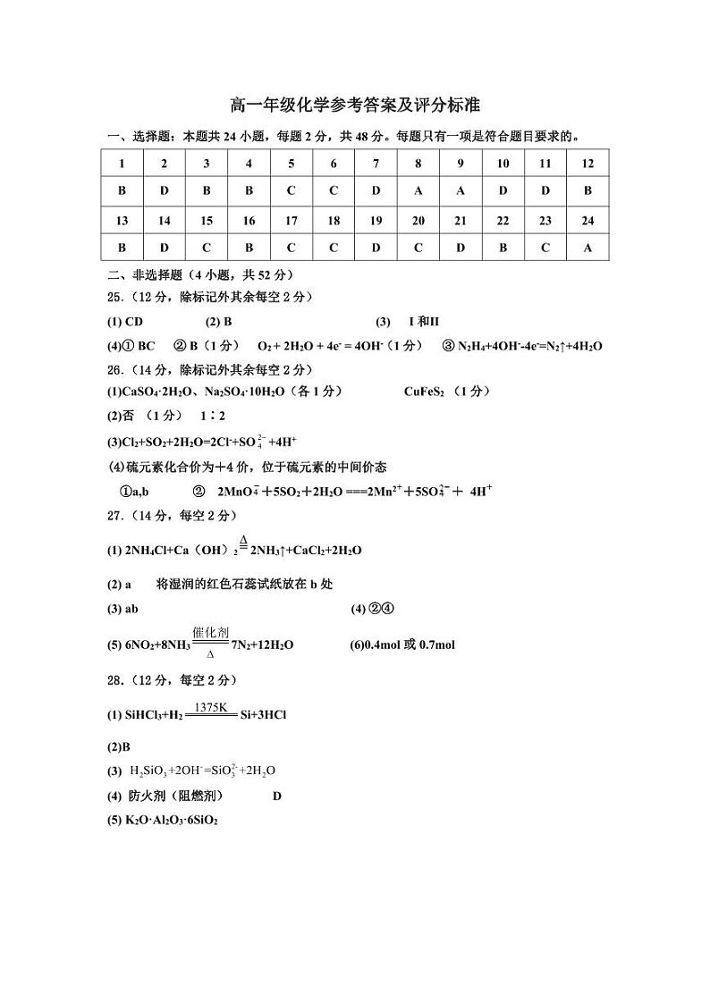 山西省朔州市怀仁市2023-2024学年高一下学期5月期中考试化学试题01